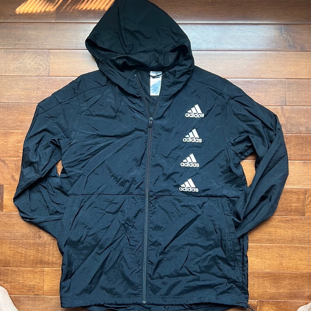 NWOT black Adidas windbreaker sz L